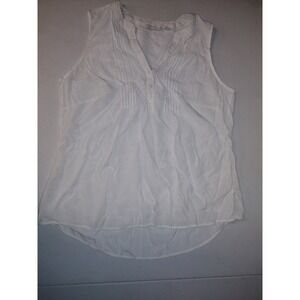 Notations Woman White Pintuck Sleeveless V-Neck Blouse Plus Size 1x